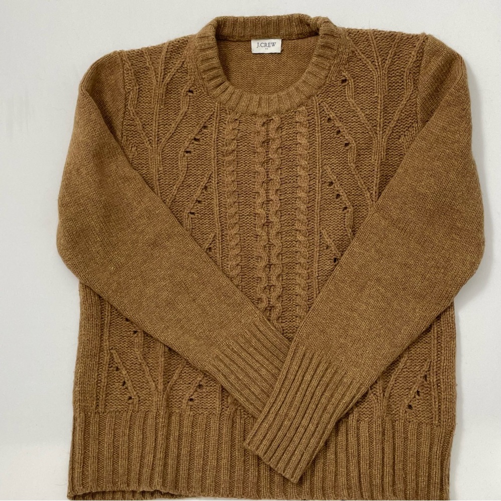 J. Crew Camel Brown Knitted Sweater Cable Knit EUC XS
